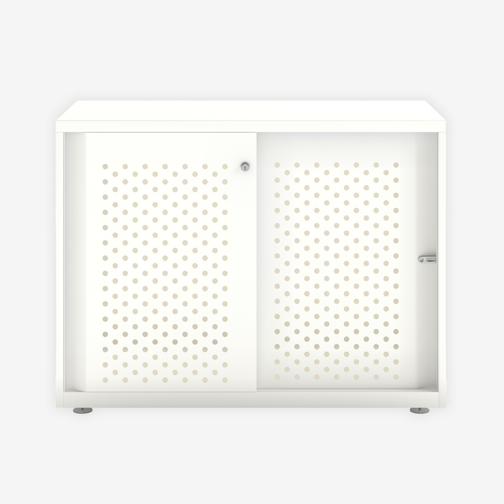Sliding Door Perforated Metal Cabinet in Traffic White | Bisley Direct